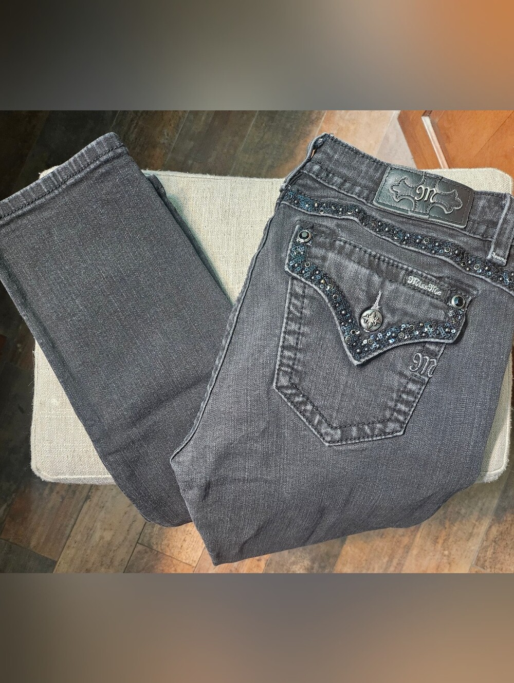 Miss Me Black Skinny Jeans with Sequin-Trim Back Pocket